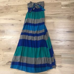 Striped strapless maxi dress